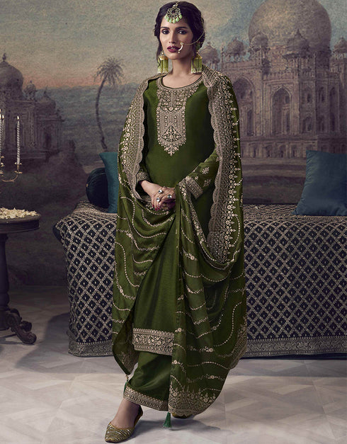 sleek mehndi silk georgette designer party wear heavy salwar suit collection with mehndi dull santoon rt8818-184300 Front View