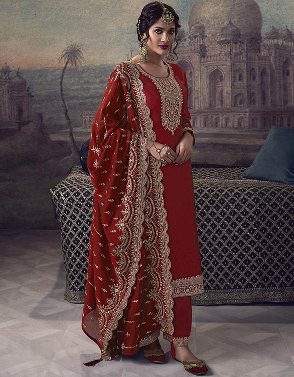 modern maroon silk georgette designer party wear heavy salwar suit collection with maroon dull santoon rt8818-184301 Front View