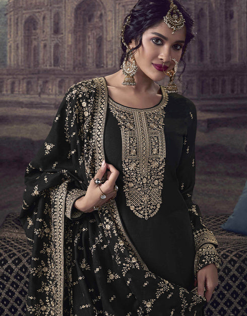 sophisticated black silk georgette designer party wear heavy salwar suit collection with black dull santoon rt8818-184302 Close-up View
