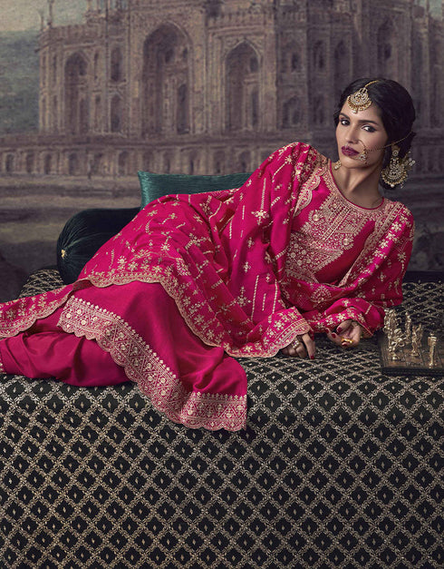 glamorous rani pink silk georgette designer party wear heavy salwar suit collection with rani pink dull santoon rt8818-184303 Close-up View