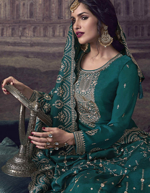 contemporary teal silk georgette designer party wear heavy salwar suit collection with teal dull santoon rt8818-184304 Close-up View