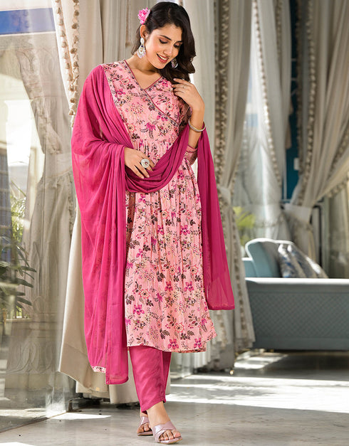 stylish light pink ruby silk designer party wear stylish readymade suit collection with pink santoon rt8820-184310 Close-up View