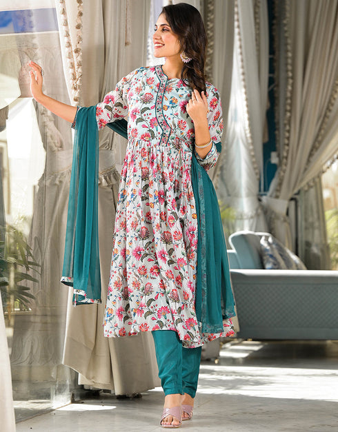 chic blue ruby silk designer party wear stylish readymade suit collection with rama santoon rt8820-184311 Back View