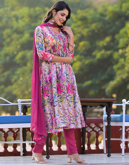 elegant pink georgette designer party wear stylish readymade suit collection with pink santoon rt8820-184313 Close-up View