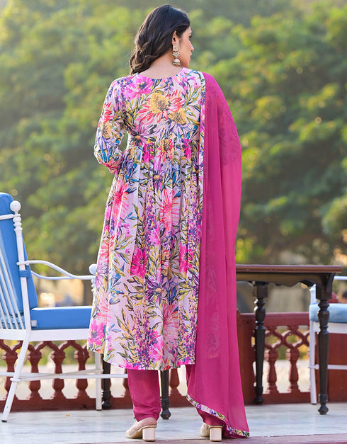 elegant pink georgette designer party wear stylish readymade suit collection with pink santoon rt8820-184313 Back View