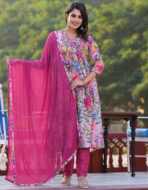 elegant pink georgette designer party wear stylish readymade suit collection with pink santoon rt8820-184313 Front View