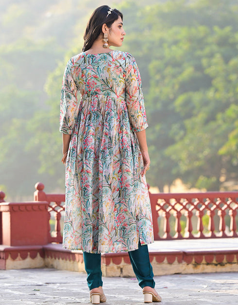 fashionable multi georgette designer party wear stylish readymade suit collection with teal santoon rt8820-184314 Side View