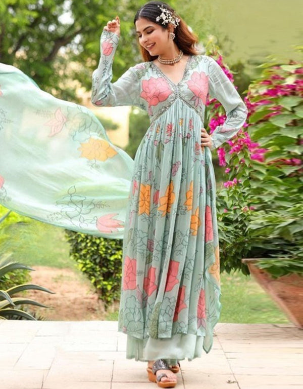 fashionable sky georgette designer party wear stylish readymade sharara suit collection with sky georgette rt8826-184363 Front View