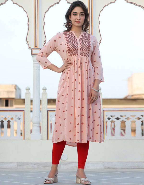 elegant embroidery work viscose designer classy wear viscose readymade kurti collection with pink rt8827-184364 Front View