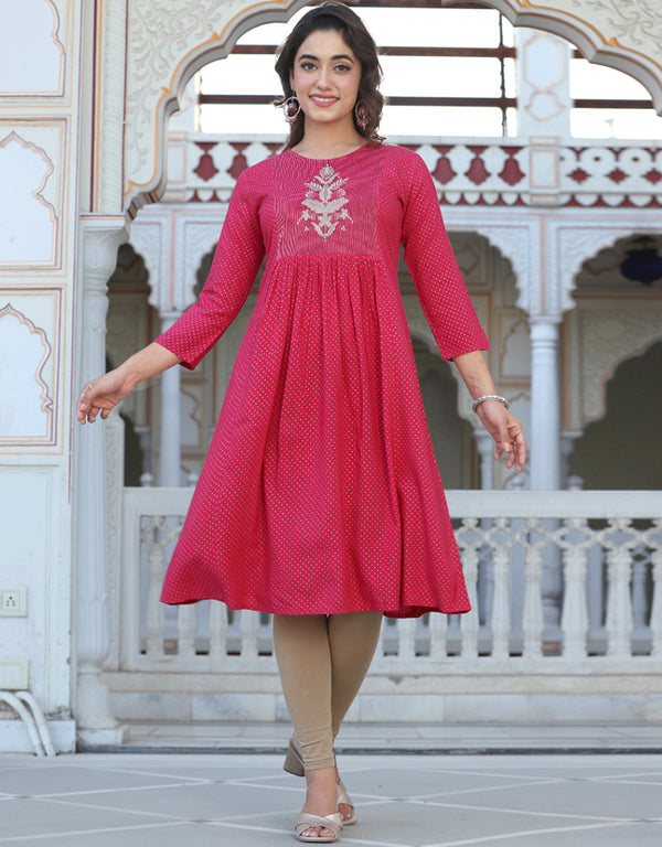 modern embroidery work viscose designer classy wear viscose readymade kurti collection with pink rt8827-184367 Front View
