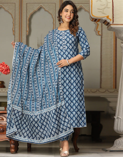 stylish blue cotton traditional function wear classy readymade suit collection with blue cotton rt8828-184368 Close-up View