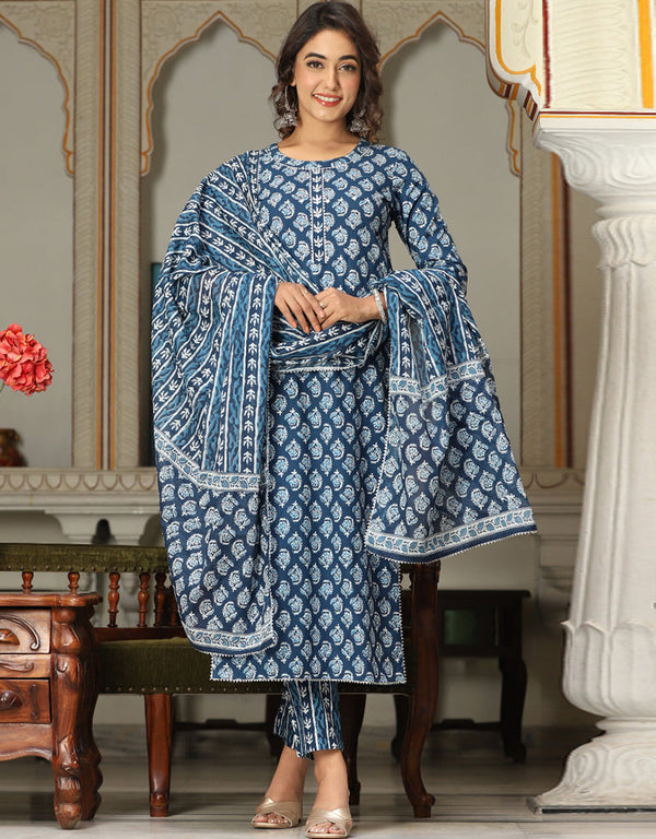 stylish blue cotton traditional function wear classy readymade suit collection with blue cotton rt8828-184368 Front View