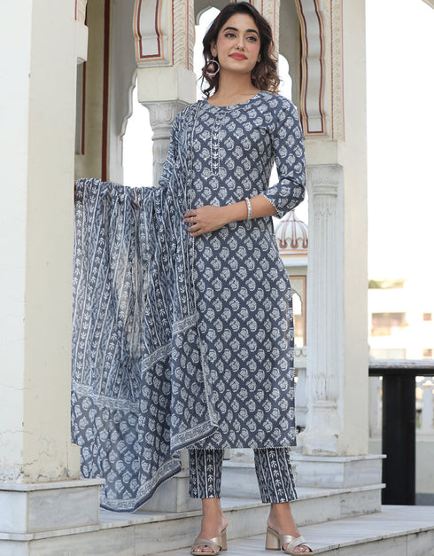 chic grey cotton traditional function wear classy readymade suit collection with grey cotton rt8828-184369 Close-up View