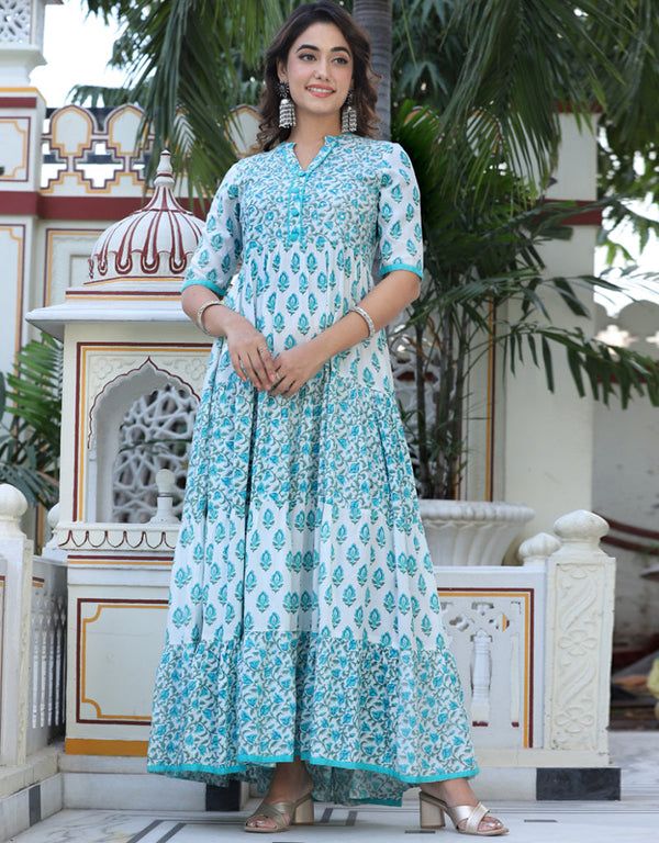 sky viscose designer classy wear readymade gown collection embroidery mirror work details for gown rt8829-184372 Front View