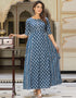 blue cotton designer classy wear readymade gown collection embroidery mirror work details for gown rt8829-184373 Front View