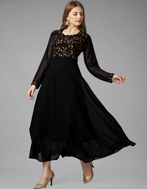 black georgette embroidered readymade gown collection embroidery work details for gown rt8840-184434 Close-up View