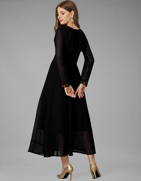 black georgette embroidered readymade gown collection embroidery work details for gown rt8840-184434 Back View