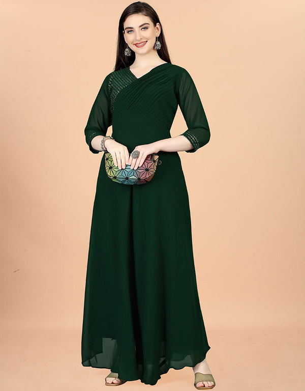 green georgette embroidered readymade gown collection embroidery work details for gown rt8841-184439 Front View