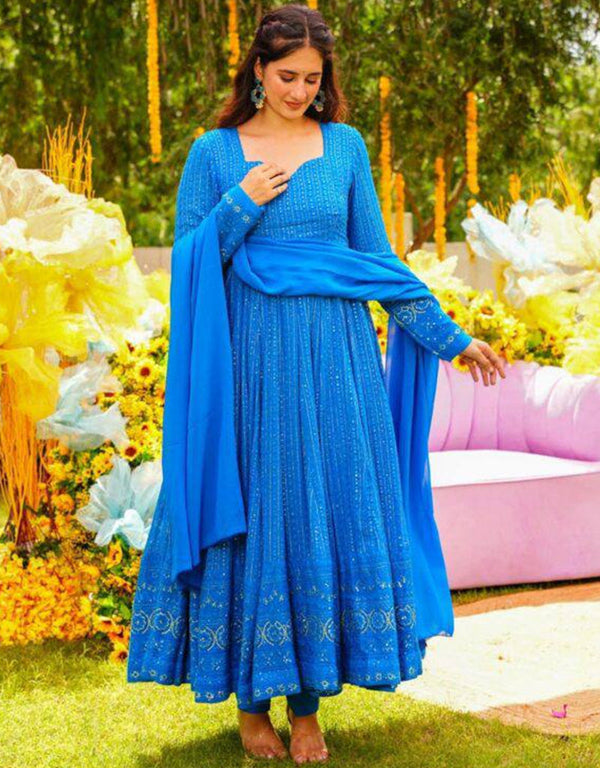 sophisticated blue heavy faux georgette trendy designer heavy readymade anarkali suit collection with blue heavy micro cotton rt8843-184445 Front View