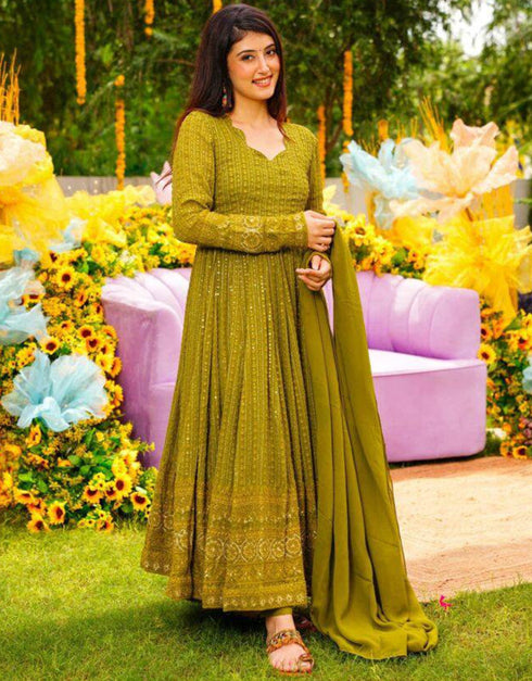 glamorous mehendi heavy faux georgette trendy designer heavy readymade anarkali suit collection with mehendi heavy micro cotton rt8843-184446 Front View