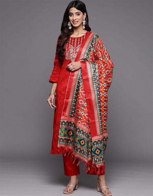 classy red pure viscose trendy designer heavy viscose readymade suit collection with red pure viscose rt8845-184449 Front View