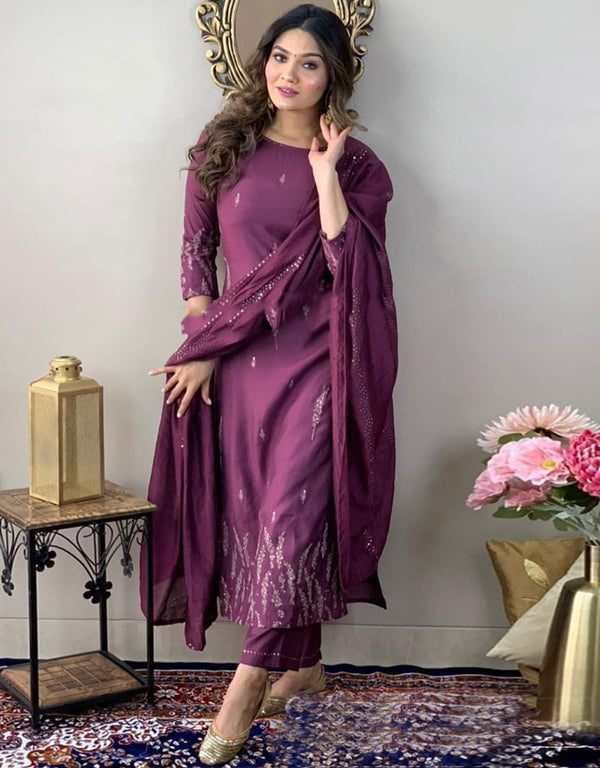 elegant wine rayon slub trendy designer heavy viscose readymade suit collection with wine rayon slub rt8846-184453 Front View