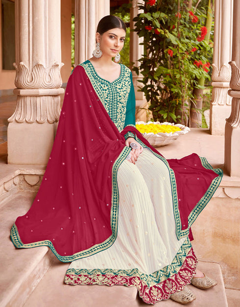 stylish multi faux georgette designer party wear heavy sharara suit collection with rani pink faux georgette rt8848-184458 Close-up View