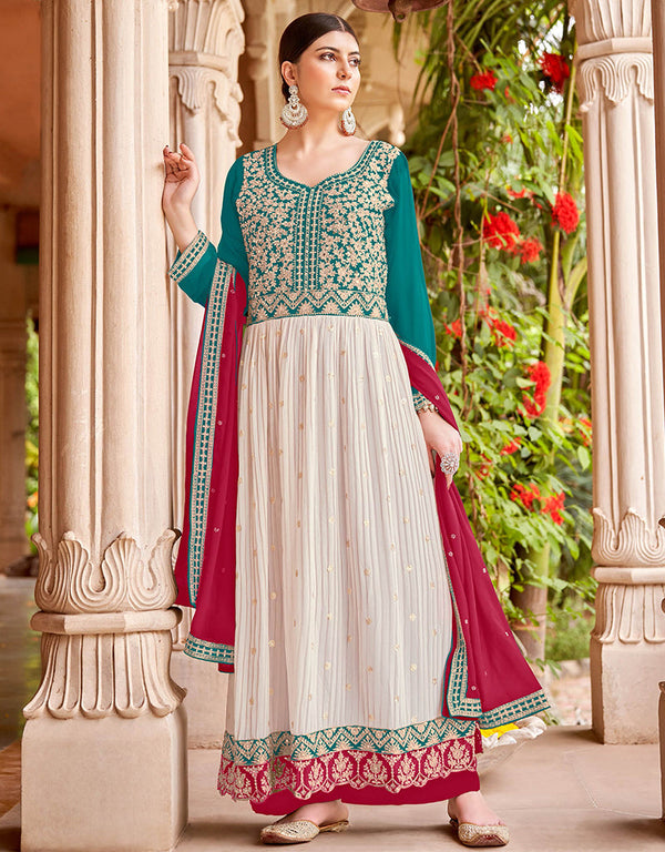stylish multi faux georgette designer party wear heavy sharara suit collection with rani pink faux georgette rt8848-184458 Front View