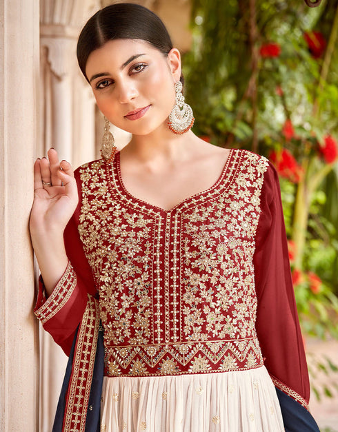 chic multi faux georgette designer party wear heavy sharara suit collection with navy blue faux georgette rt8848-184459 Close-up View