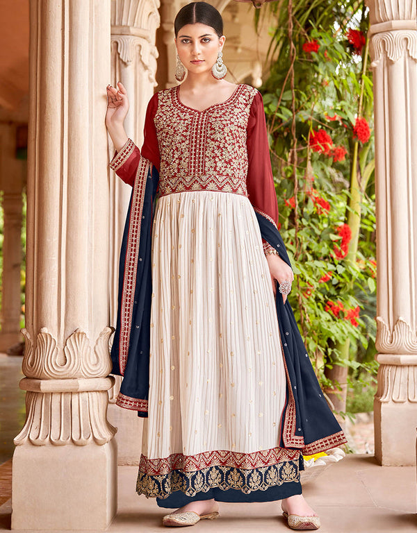 chic multi faux georgette designer party wear heavy sharara suit collection with navy blue faux georgette rt8848-184459 Front View