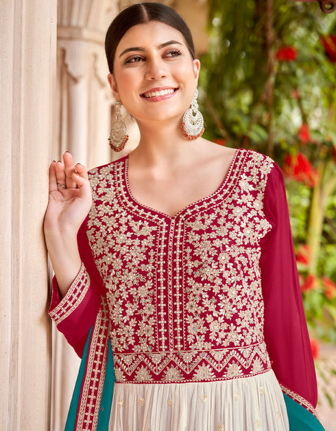 trendy multi faux georgette designer party wear heavy sharara suit collection with teal faux georgette rt8848-184460 Close-up View