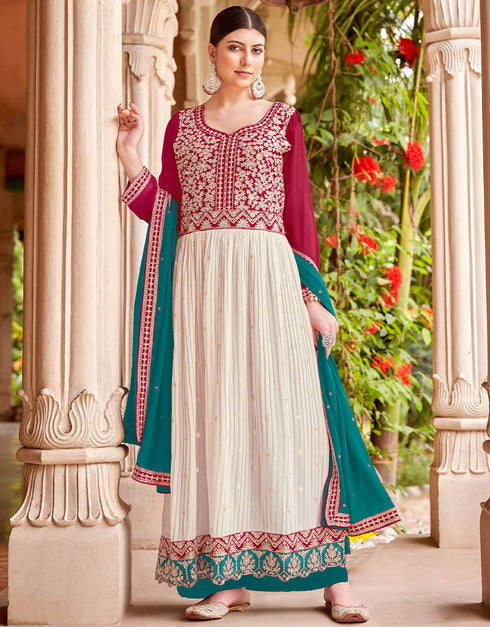 trendy multi faux georgette designer party wear heavy sharara suit collection with teal faux georgette rt8848-184460 Front View