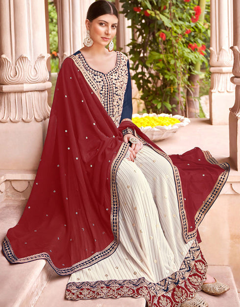 elegant multi faux georgette designer party wear heavy sharara suit collection with maroon faux georgette rt8848-184461 Back View