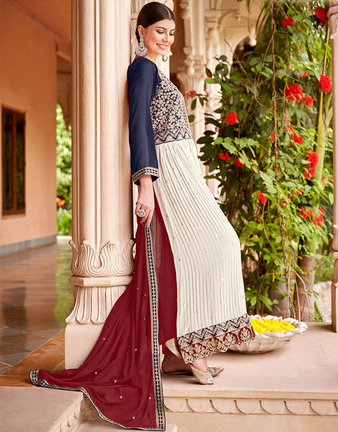 elegant multi faux georgette designer party wear heavy sharara suit collection with maroon faux georgette rt8848-184461 Front View