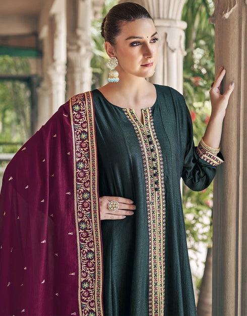 classy black real premium silk designer party wear heavy salwar suit collection with black real premium silk rt8849-184462 Back View