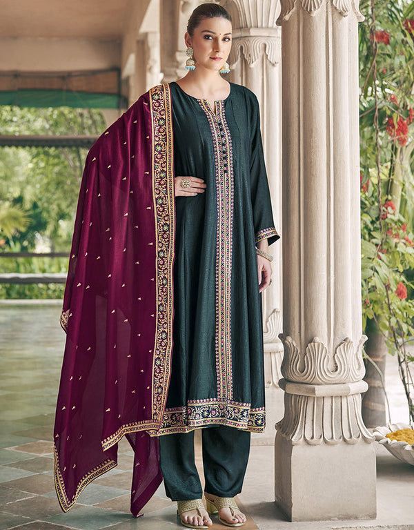 classy black real premium silk designer party wear heavy salwar suit collection with black real premium silk rt8849-184462 Front View
