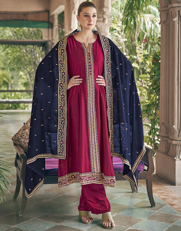 stylish maroon real premium silk designer party wear heavy salwar suit collection with maroon real premium silk rt8849-184463 Front View
