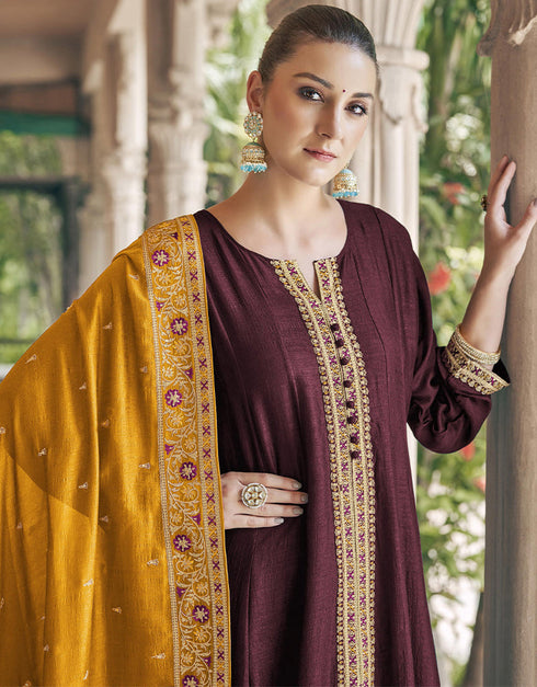 trendy coffee real premium silk designer party wear heavy salwar suit collection with coffee real premium silk rt8849-184465 Close-up View