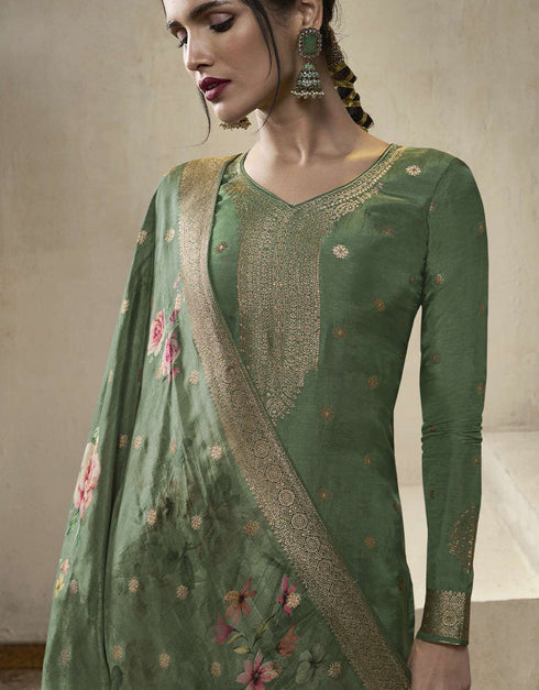 modern green viscose dola jacquard designer party wear heavy salwar suit collection with green santoon rt8850-184469 Close-up View