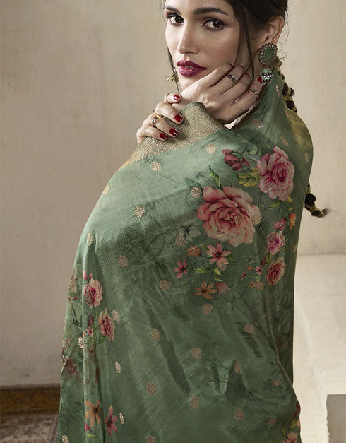 modern green viscose dola jacquard designer party wear heavy salwar suit collection with green santoon rt8850-184469 Back View