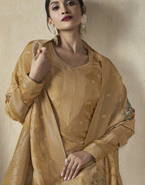glamorous mustard viscose dola jacquard designer party wear heavy salwar suit collection with mustard santoon rt8850-184471 Close-up View