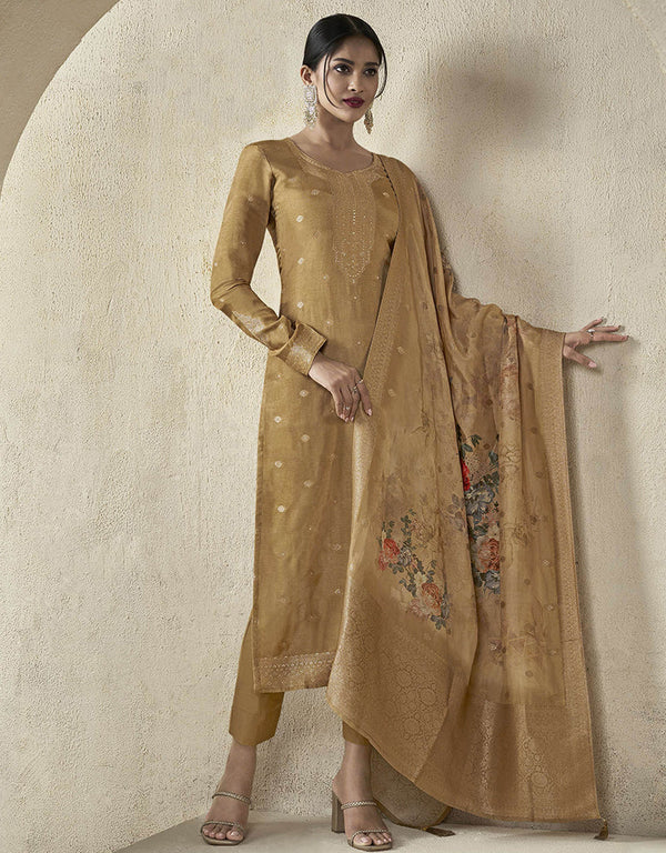 glamorous mustard viscose dola jacquard designer party wear heavy salwar suit collection with mustard santoon rt8850-184471 Front View