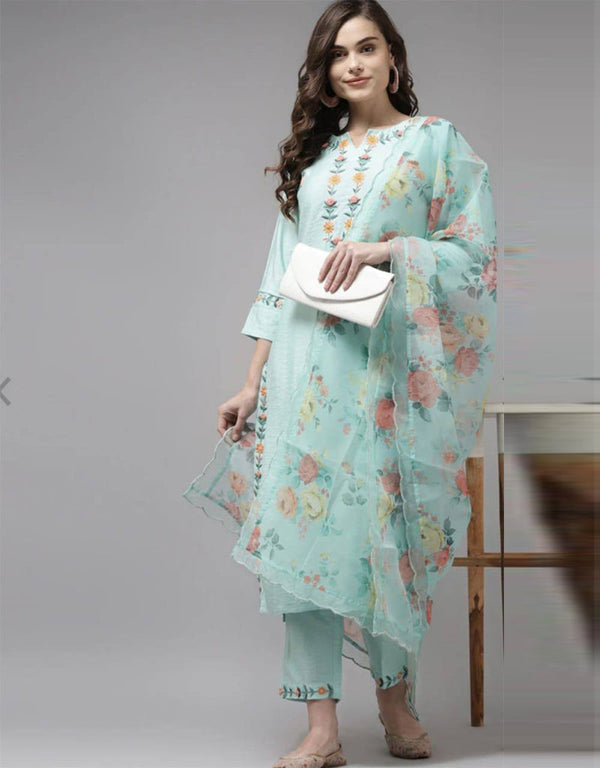 sophisticated sky rayon slub traditional function wear classy readymade suit collection with sky rayon slub rt8853-184479 Front View