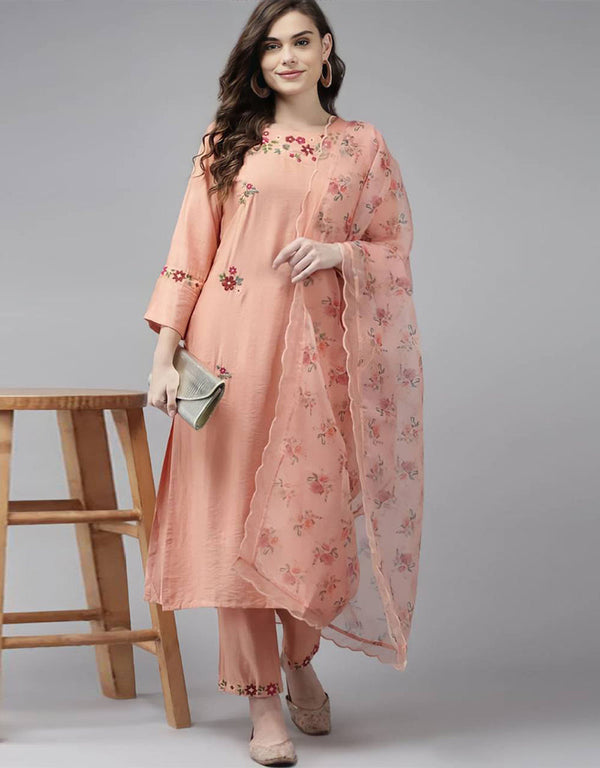 glamorous peach rayon slub traditional function wear classy readymade suit collection with peach rayon slub rt8853-184480 Front View