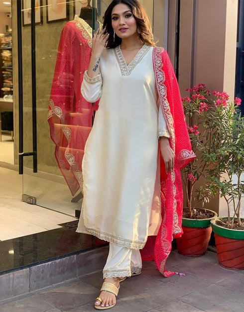 stylish white viscose trendy designer heavy readymade suit collection with white viscose rt8854-184481 Front View