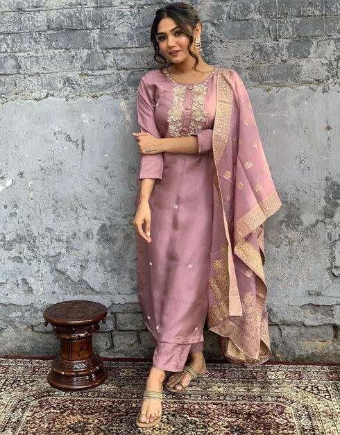 trendy mauve viscose chanderi trendy designer heavy readymade suit collection with mauve viscose chanderi rt8854-184483 Close-up View