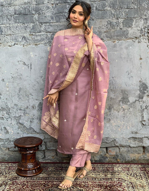 trendy mauve viscose chanderi trendy designer heavy readymade suit collection with mauve viscose chanderi rt8854-184483 Front View