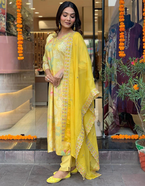elegant lemon yellow viscose maslin trendy designer heavy readymade suit collection with lemon yellow viscose rayon rt8854-184484 Back View
