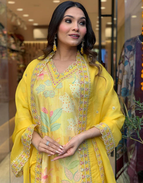 elegant lemon yellow viscose maslin trendy designer heavy readymade suit collection with lemon yellow viscose rayon rt8854-184484 Side View