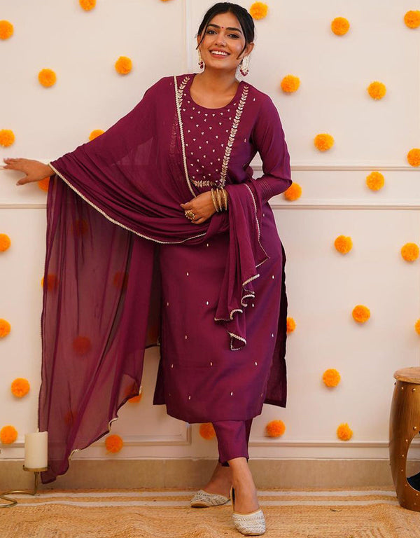 modern wine rayon slub trendy designer heavy rayon slub readymade suit collection with wine rayon slub rt8855-184487 Front View